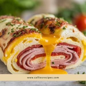 Detailed cross-section of egg and cottage cheese flatbread recipe with savory toppings