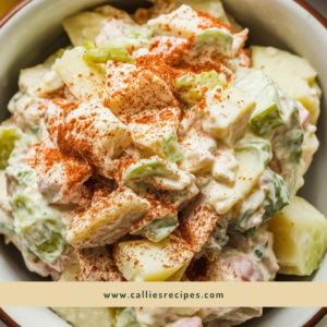 A serving of Hellmann's Potato Salad Recipe in a bowl, garnished with paprika