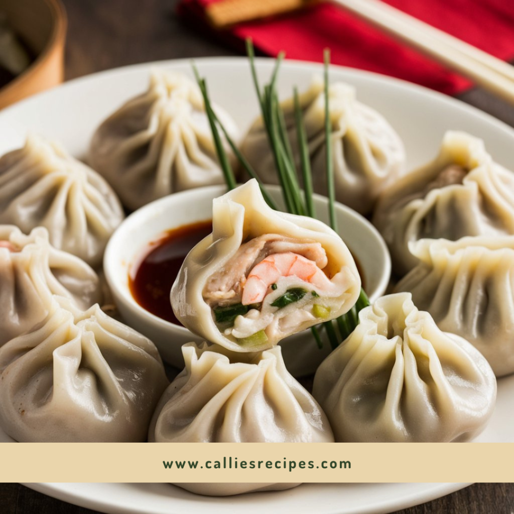 Steamed dumplings filled with chicken and shrimp mixture