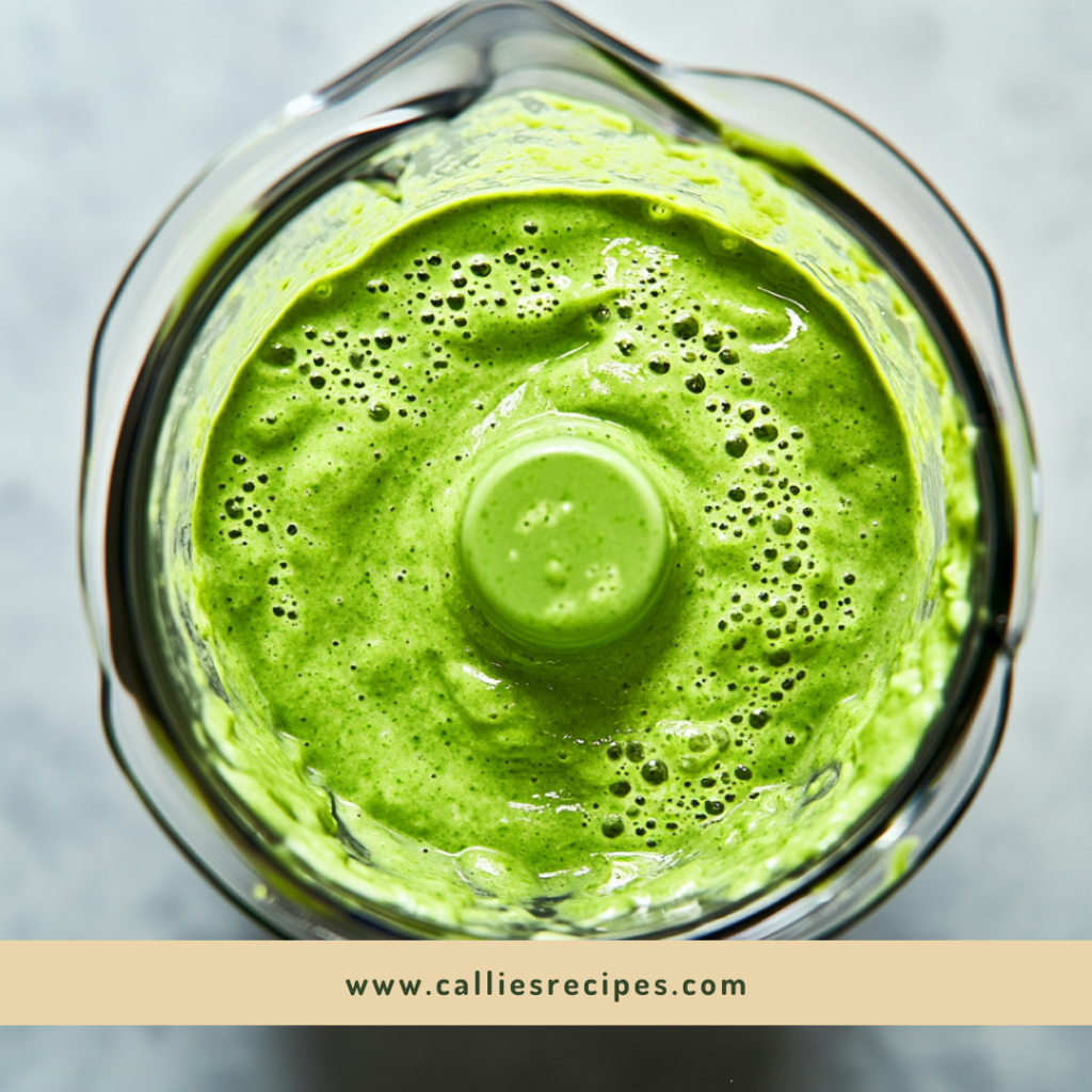 High-speed blender in action showing creamy green smoothie being made