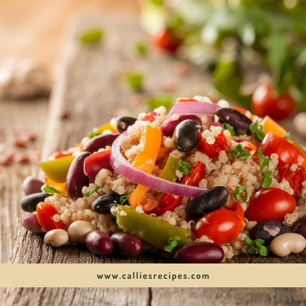 Detailed view of dense bean salad ingredients