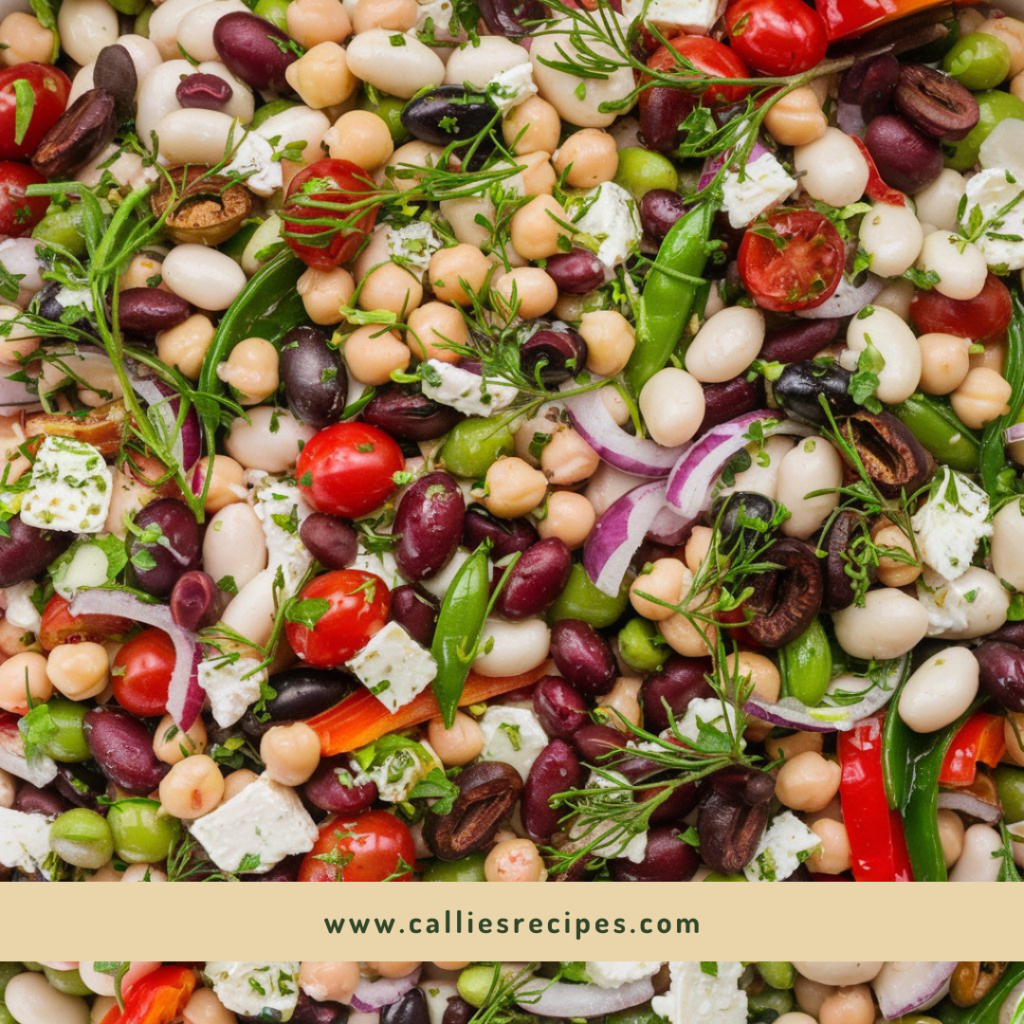 Overhead shot of colorful dense bean salad recipe