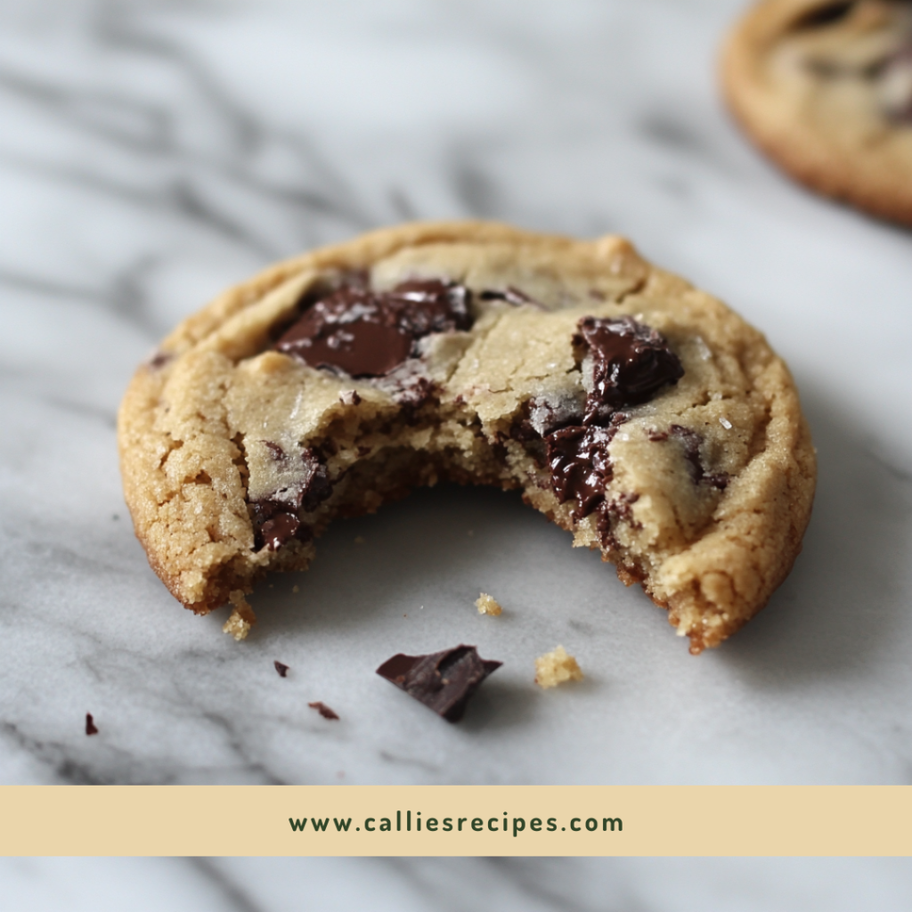 Broken chocolate chip cookie showing pale golden interior and melted chocolate