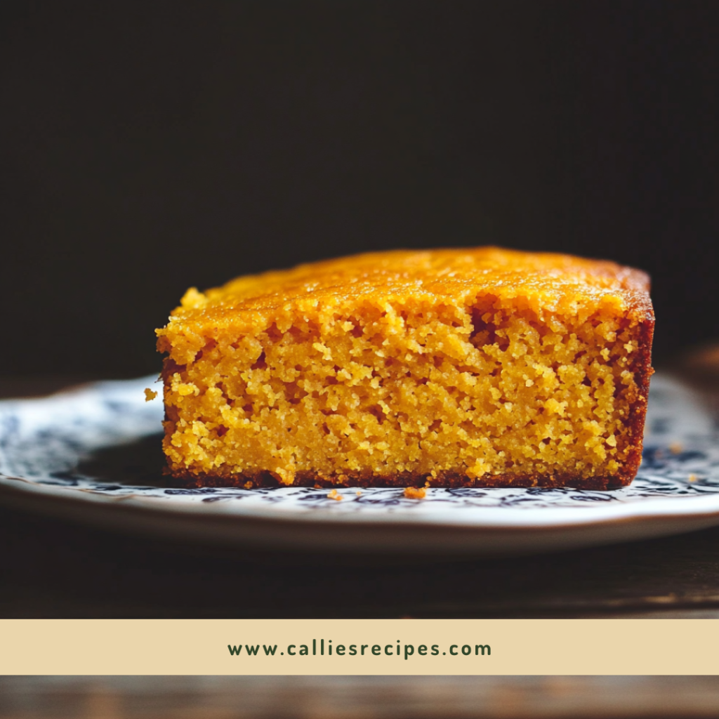 Cross-section of a slice of sweet potato cornbread recipe showing moist interior and crispy edges