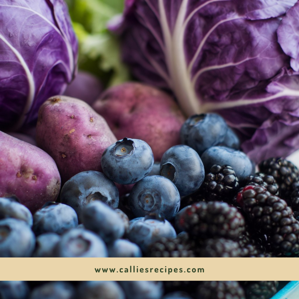 Microscopic view of purple food compounds and health molecules