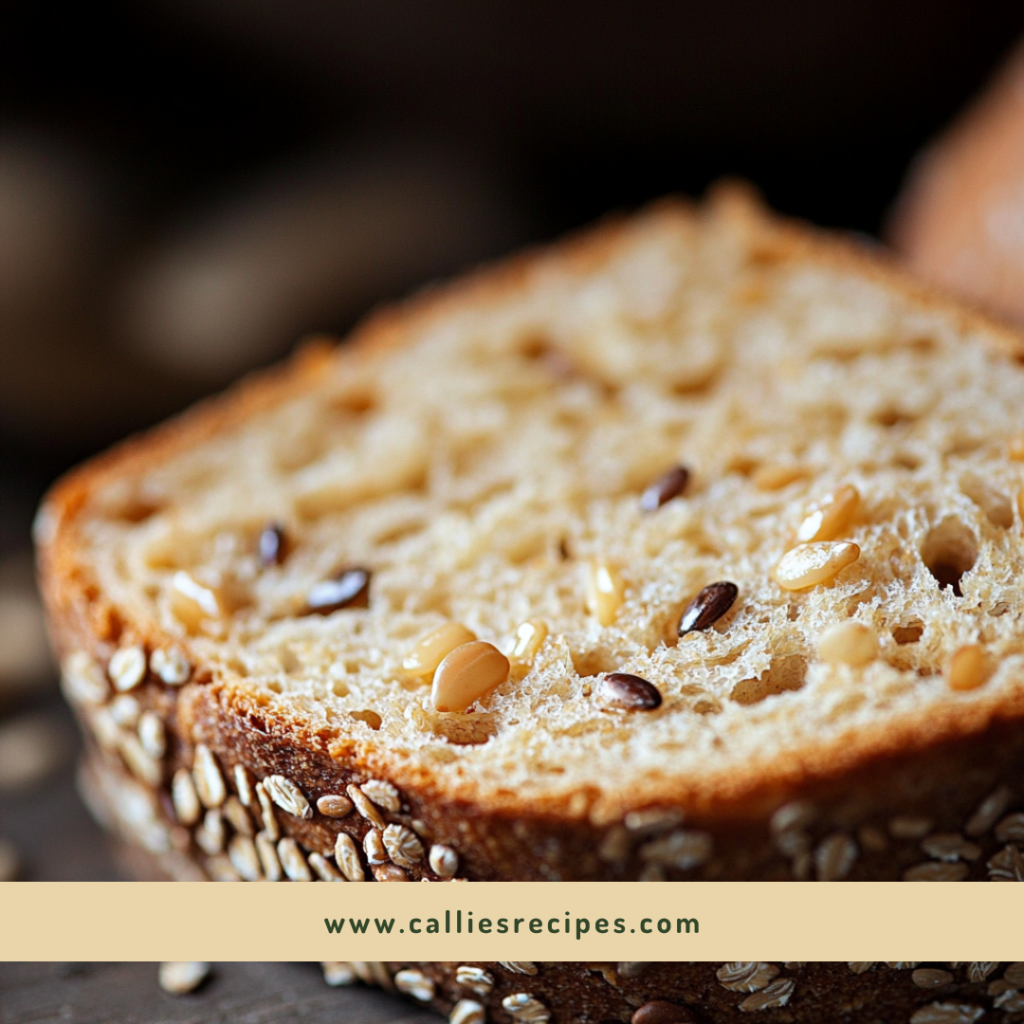 Close-up macro shot of high protein bread slice texture with visible seeds