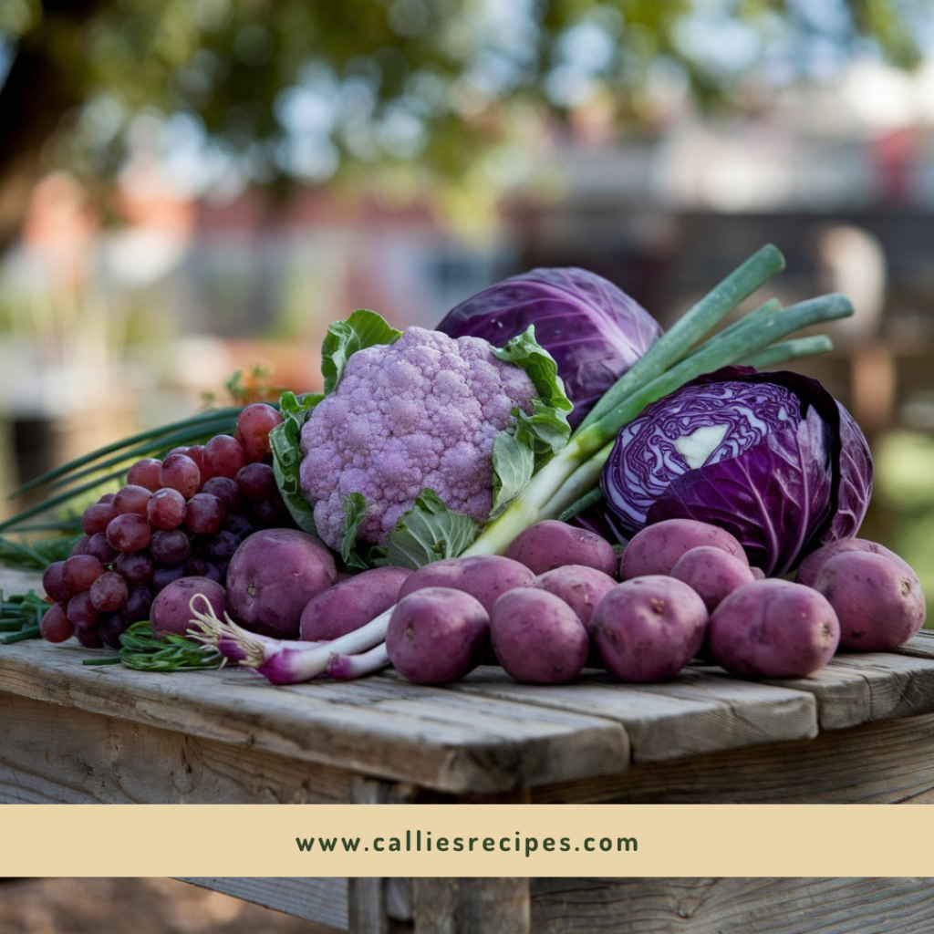 Variety of purple fruits and vegetables displaying nutritional diversity of purple food benefits