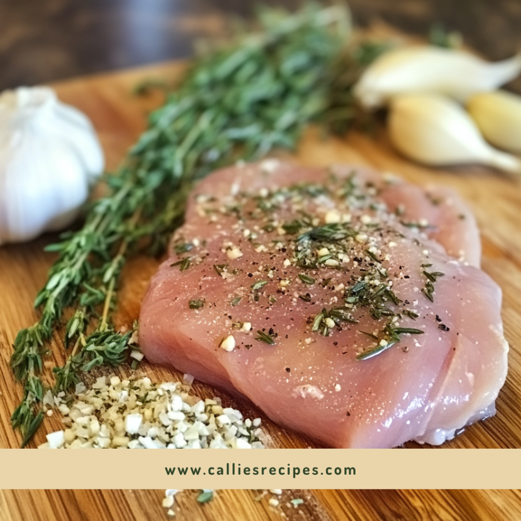 Close-up of raw chicken breast surrounded by fresh herbs and spices on a cutting board considering health Benefits of Chicken Breast